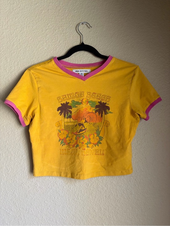 Urban Outfitters Tops - Urban Outfitters orange Tee with Pink Ringer Trim and Surf Graphic